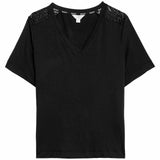 M&S Womens Body Soft Lace Detail Pyjama Top, Small, Black