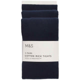 M&S School Tights, 3 Pack, 9-10 Years, Navy