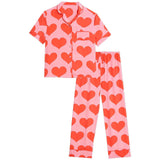 M&S Satin Heart Pyjamas, 8-9 Years, Pink