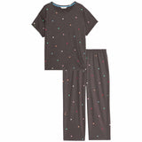 M&S Womens Cotton Rich Printed Pyjama Set, Charcoal, L