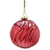 Antique Red Spiral Glass Glitter Ball Christmas Decoration 8cm