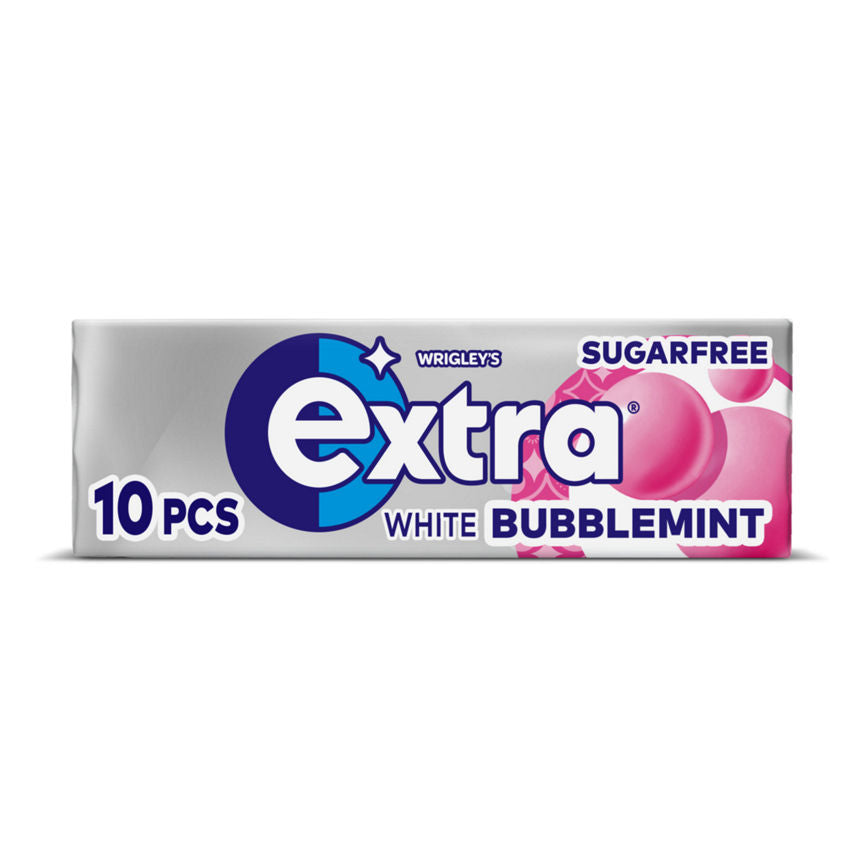 Wrigley's Extra White Bubblemint Chewing Gum Sugar Free 10 Pieces Snacks & Confectionery ASDA   