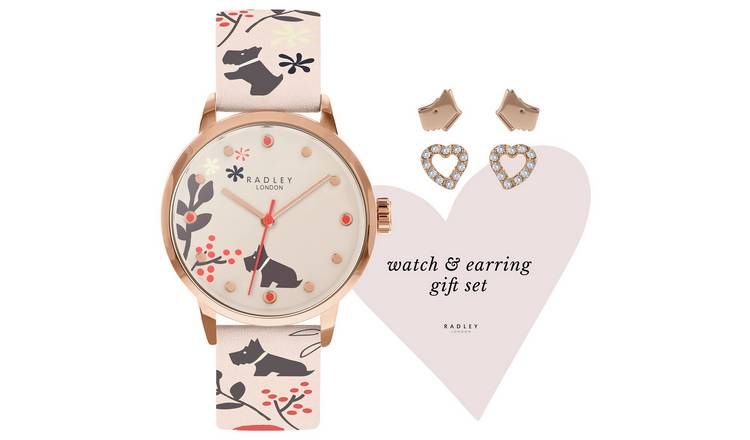 Radley Ladies Grey Leather Strap Watch and Earrings Gift Set