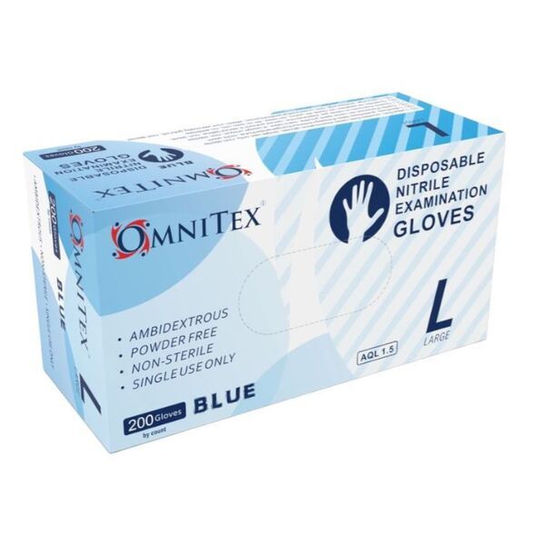 Omnitex Disposable Blue Nitrile Gloves- Large | Box-200pcs