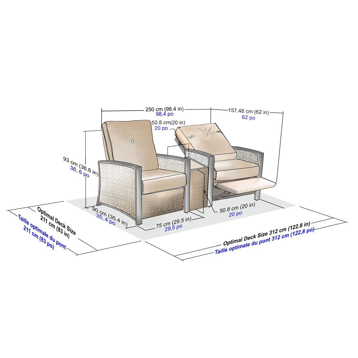 Pacific Casual Barcalounger Edgewater 3 Piece Cushioned Woven Aluminium Recliner Set GOODS Costco UK