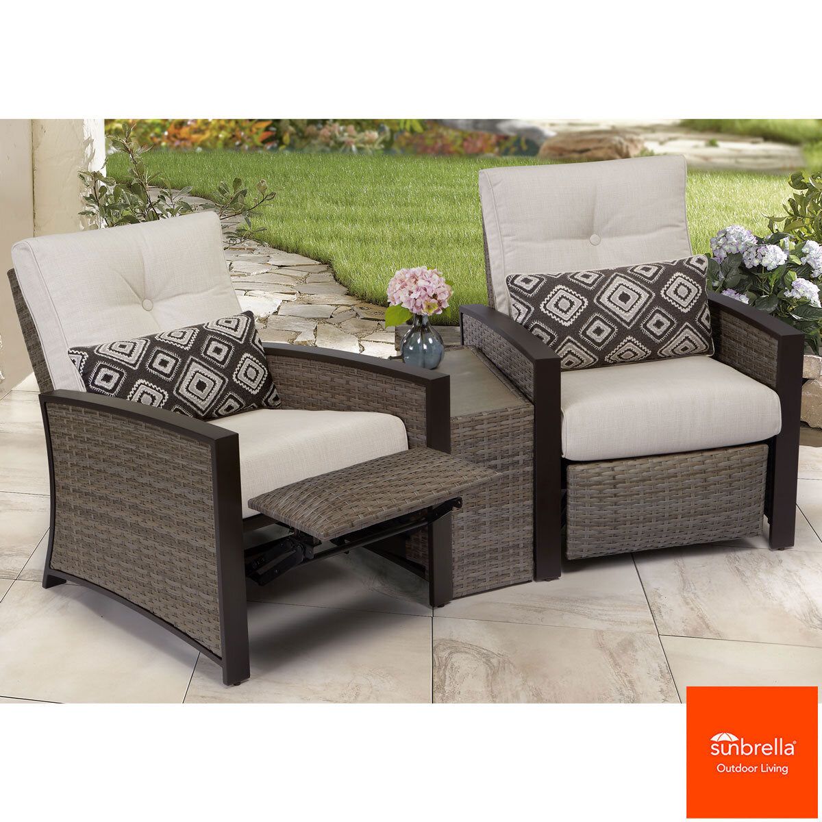 Pacific Casual Barcalounger Edgewater 3 Piece Cushioned Woven Aluminium Recliner Set GOODS Costco UK