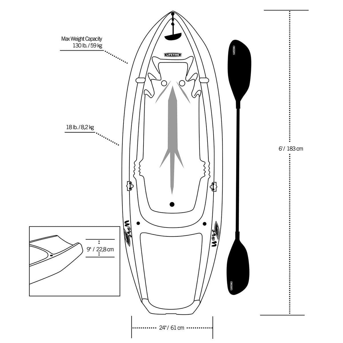 Lifetime Wave 6ft (180 cm) Sit On Youth Kayak + Paddle GOODS Costco UK