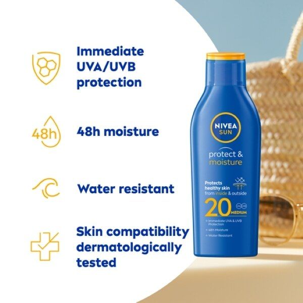 NIVEA SUN Suncream Lotion SPF 20, Protect & Moisture 200ml GOODS Superdrug   