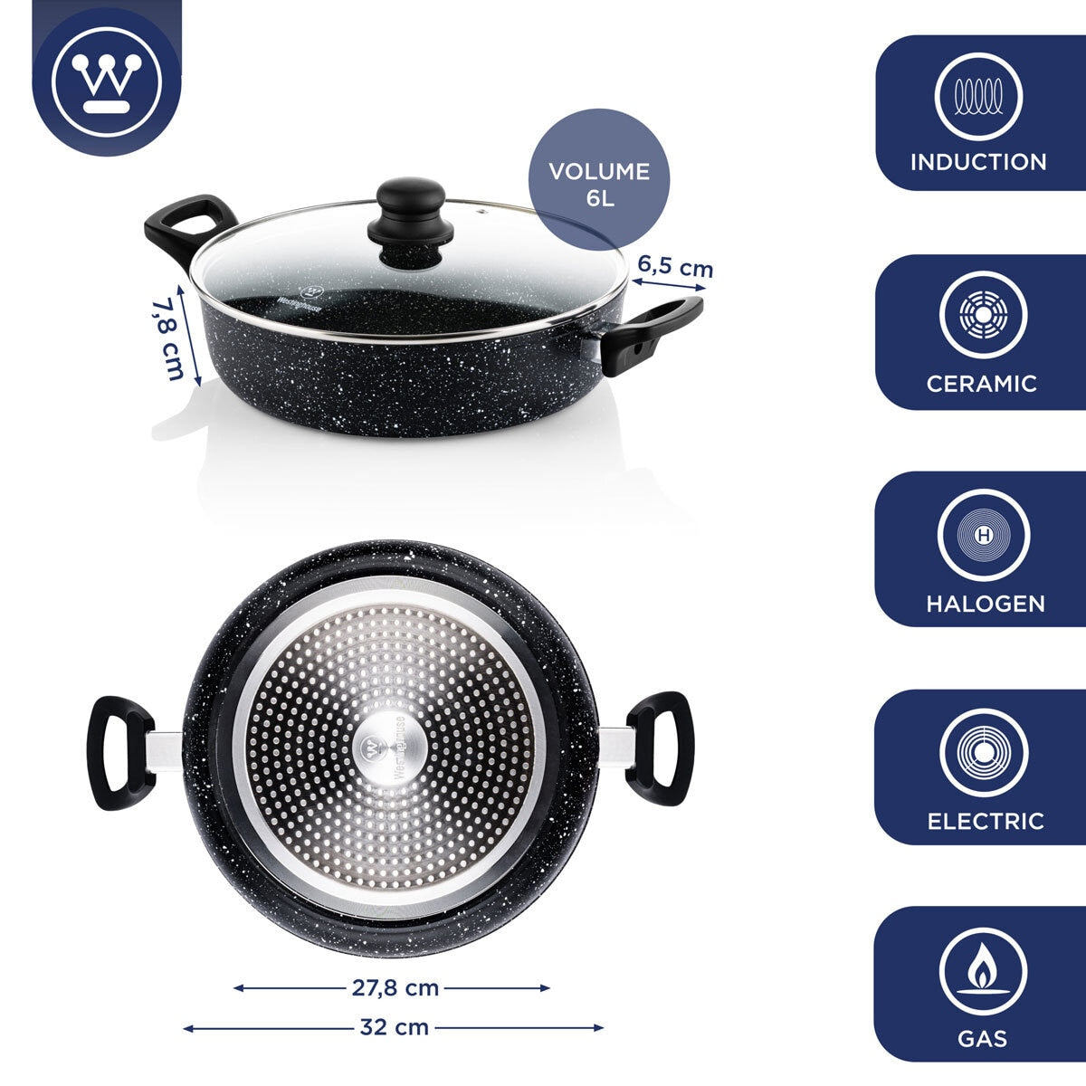 Westinghouse Low Non-Stick Casserole with Lid, 32cm GOODS Costco UK