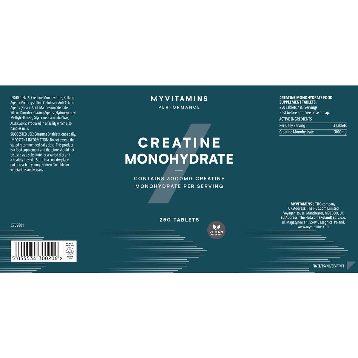 MyVitamins Creatine Monohydrate, 250 Tablets GOODS Costco UK