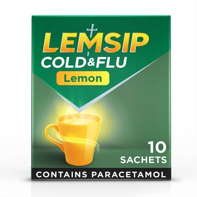 Lemsip Cold & Flu Lemon Sachets Paracetamol Sore Throat   10 per pack