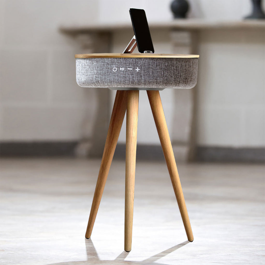 TouchDown Designer Speaker Table with Wireless Charging in French Grey