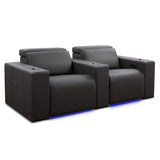 Valencia Barcelona Row of 2 Black Leather Power Reclining Home Theatre Seating with RGB LED GOODS Costco UK