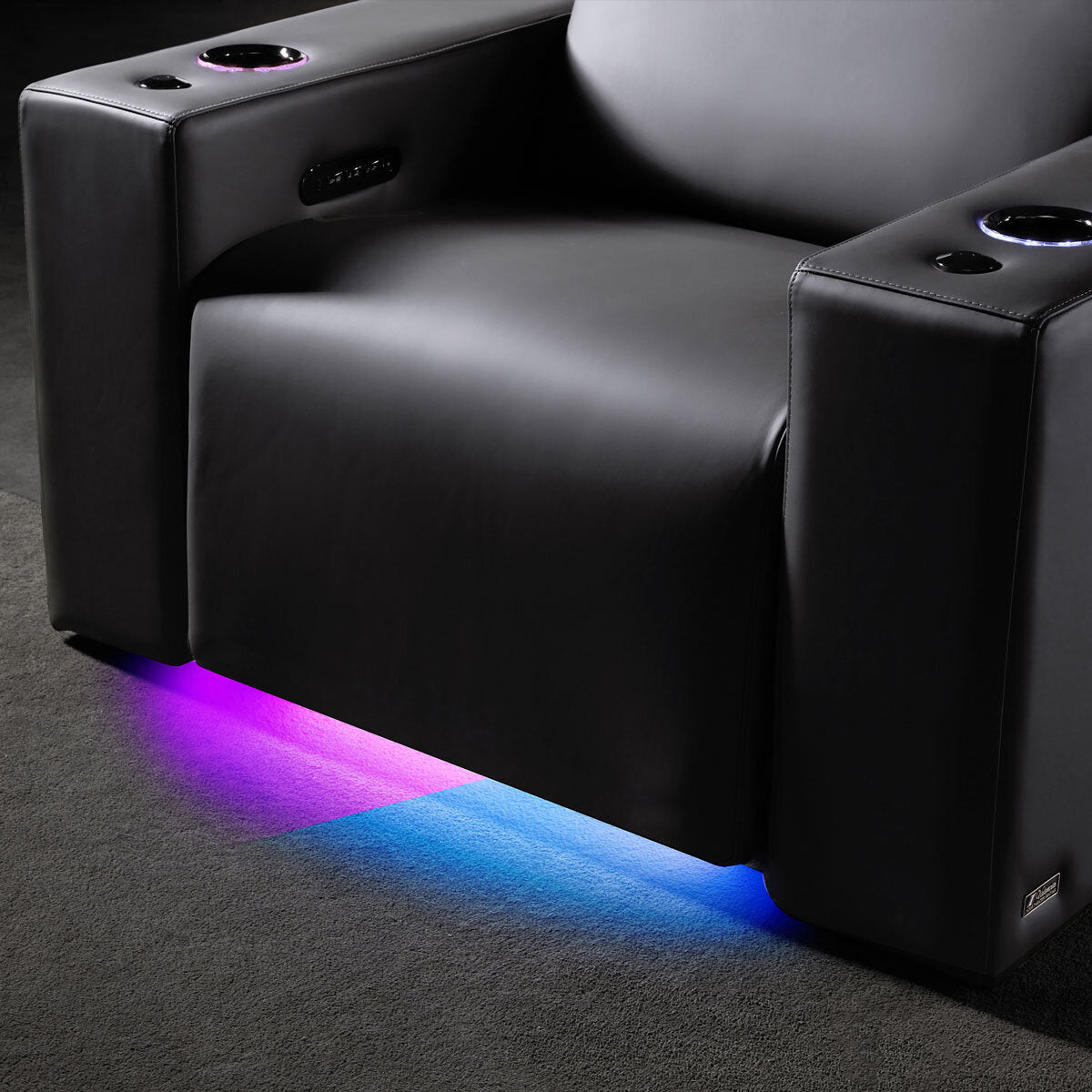 Valencia Barcelona Row of 2 Black Leather Power Reclining Home Theatre Seating with RGB LED GOODS Costco UK