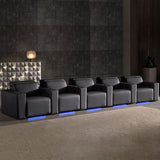 Valencia Barcelona Row of 5 Black Leather Power Reclining Home Theatre Seating with RGB LED GOODS Costco UK