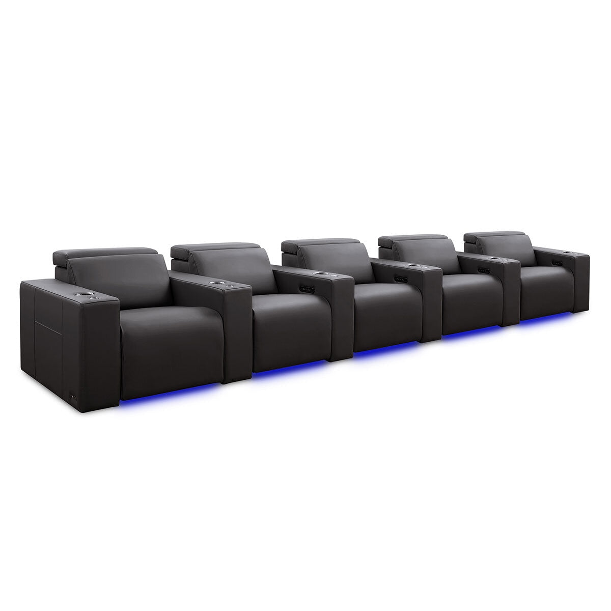 Valencia Barcelona Row of 5 Black Leather Power Reclining Home Theatre Seating with RGB LED GOODS Costco UK