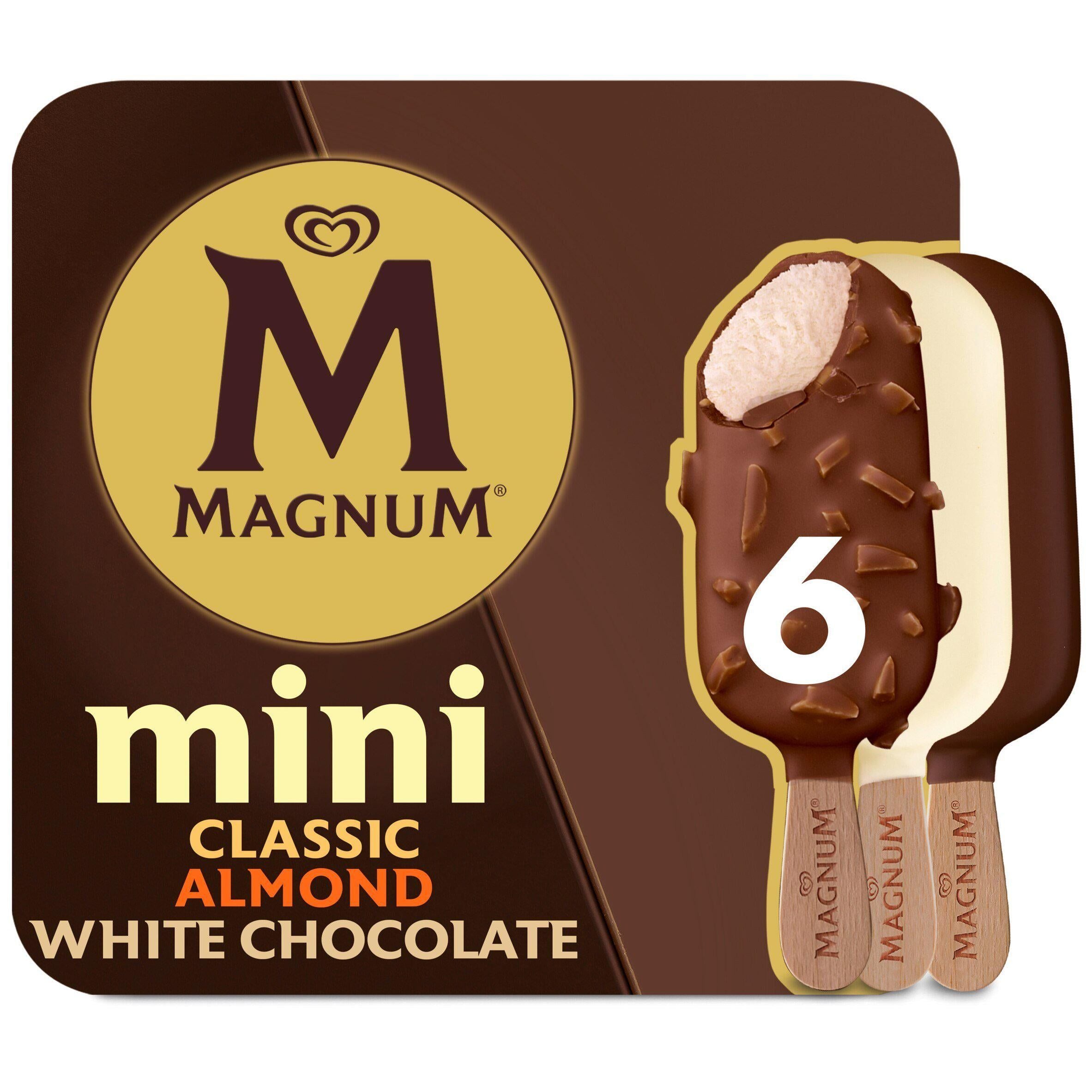 Magnum Mini Classic Almond & White Chocolate Ice Cream Sticks 6x55ml GOODS Sainsburys   