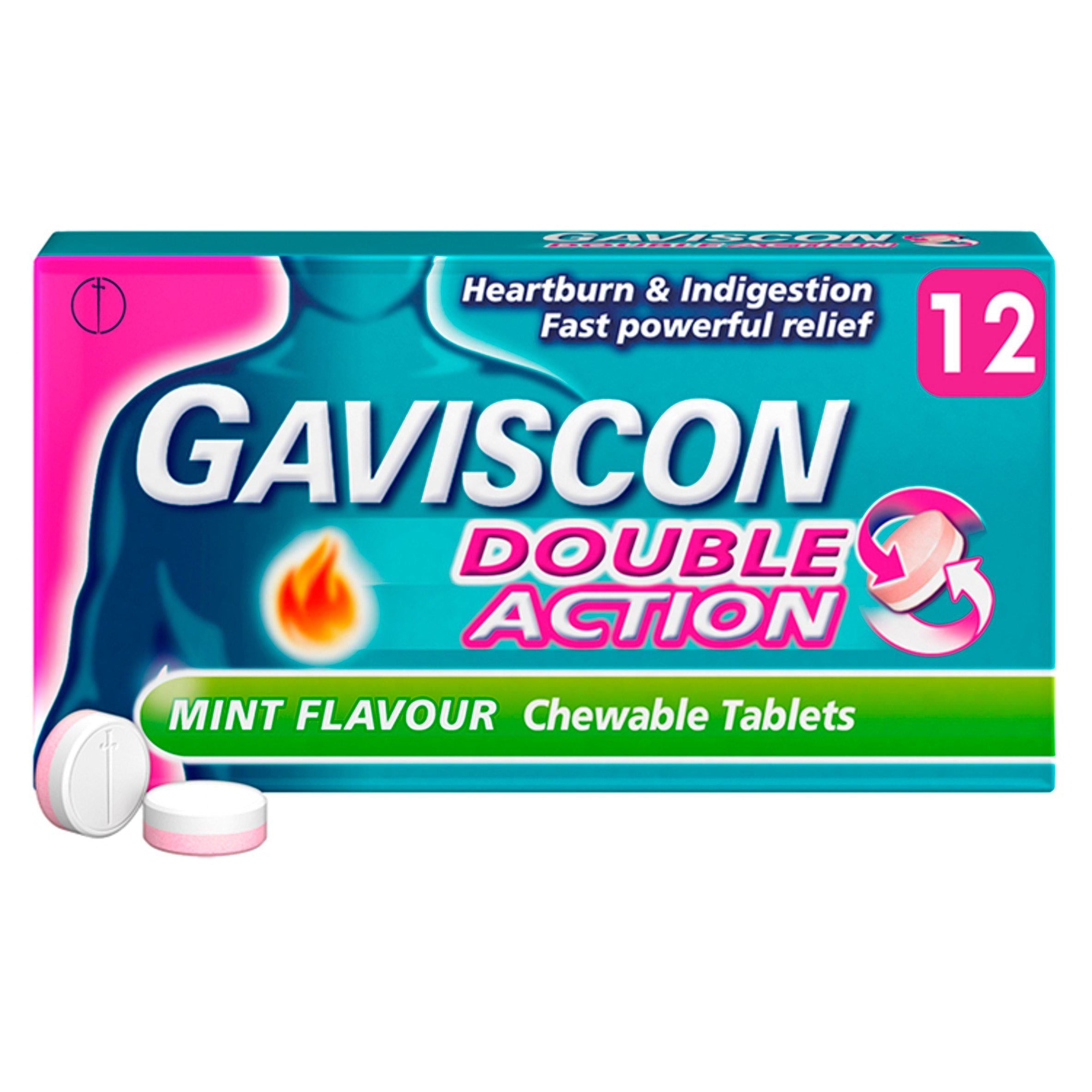 Gaviscon Double Action Heartburn &amp; Indigestion Mint Tabs x12