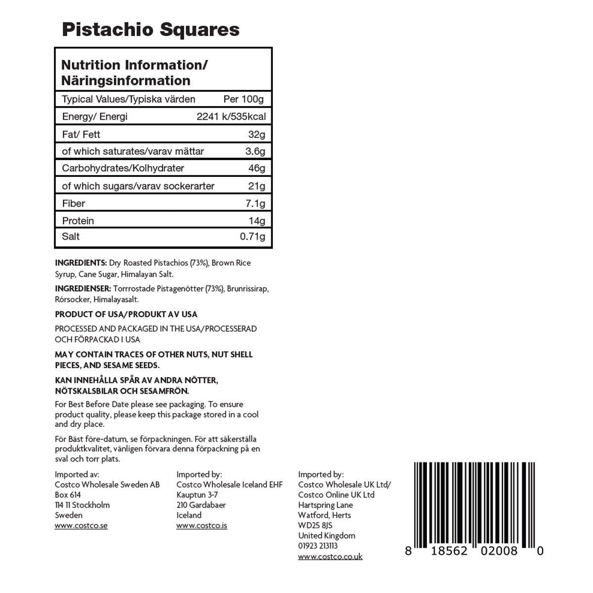 180° Snacks Pistachio Squares, 454g - McGrocer