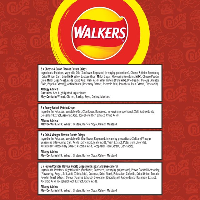 Walkers Classic Variety Multipack Crisps   20 per pack