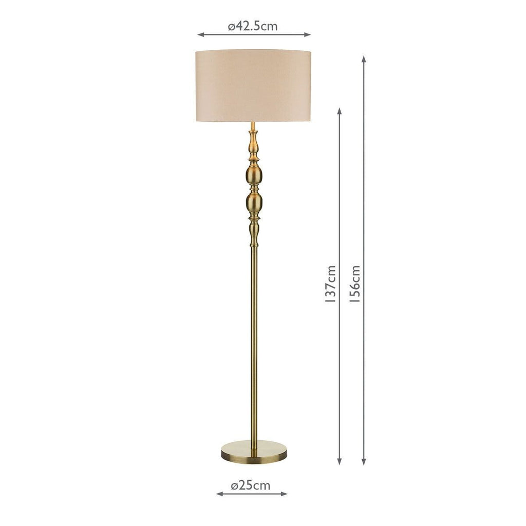 Madrid Antique Brass Floor Lamp with Faux Silk Shade