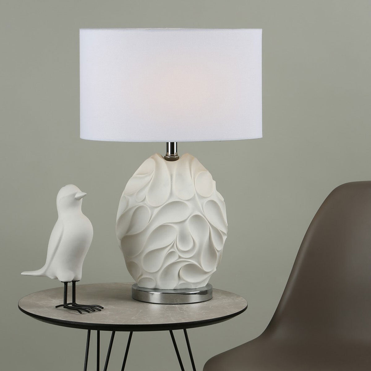 Zachary Textured Oval Table Lamp with White Linen Shade GOODS Costco UK