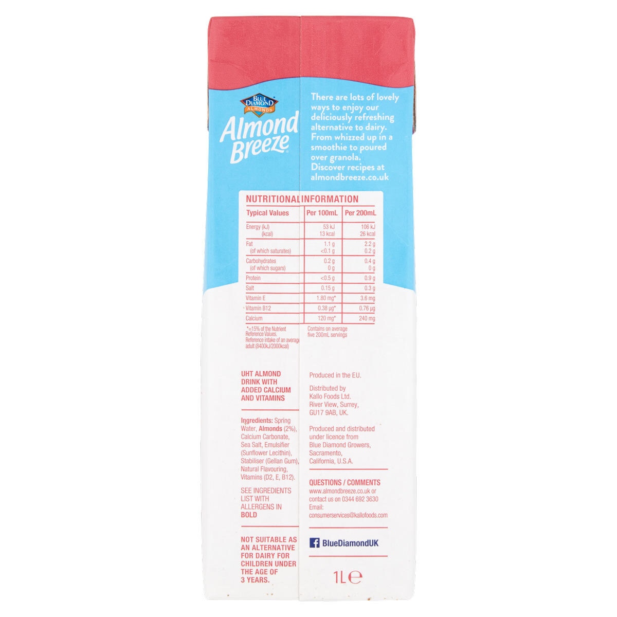 Blue Almond Unsweetened Almond Drink, 8 x 1L - McGrocer