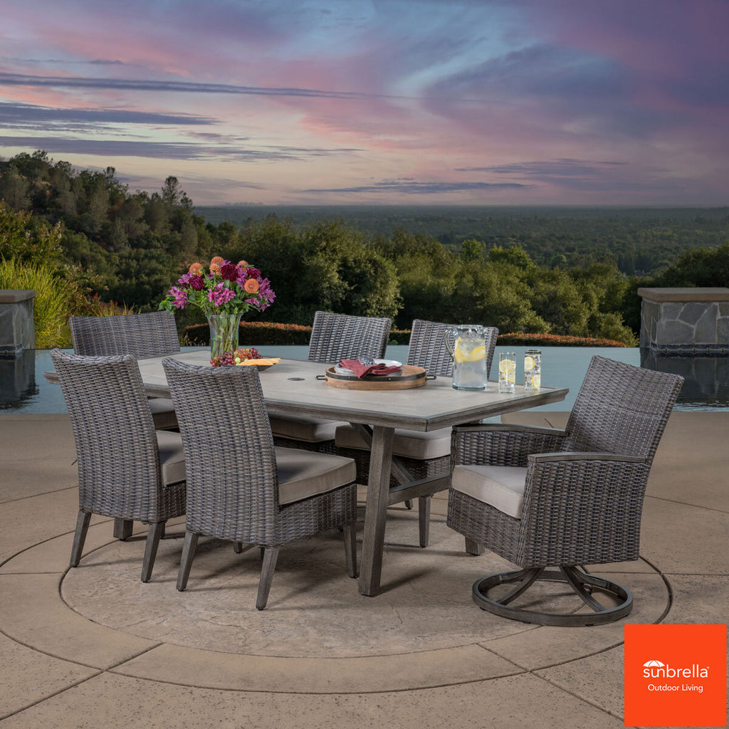 SunVilla Vineyard 7 Piece Wicker Dining Set + Cover