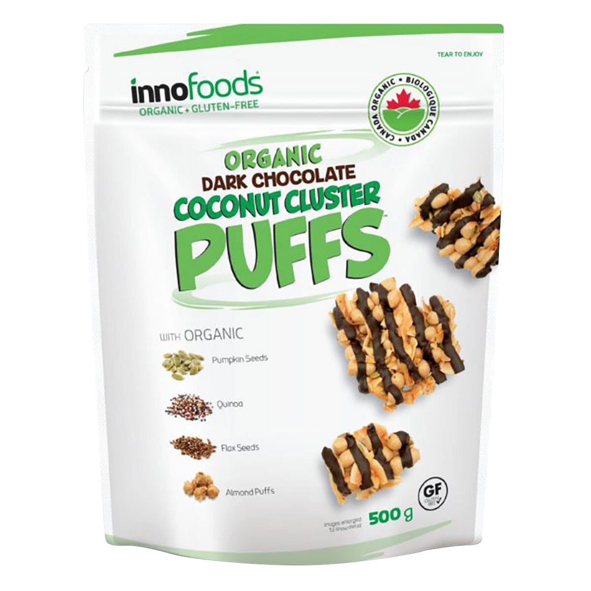 Innofoods Organic Dark Chocolate &amp; Coconut Cluster Puffs, 500g