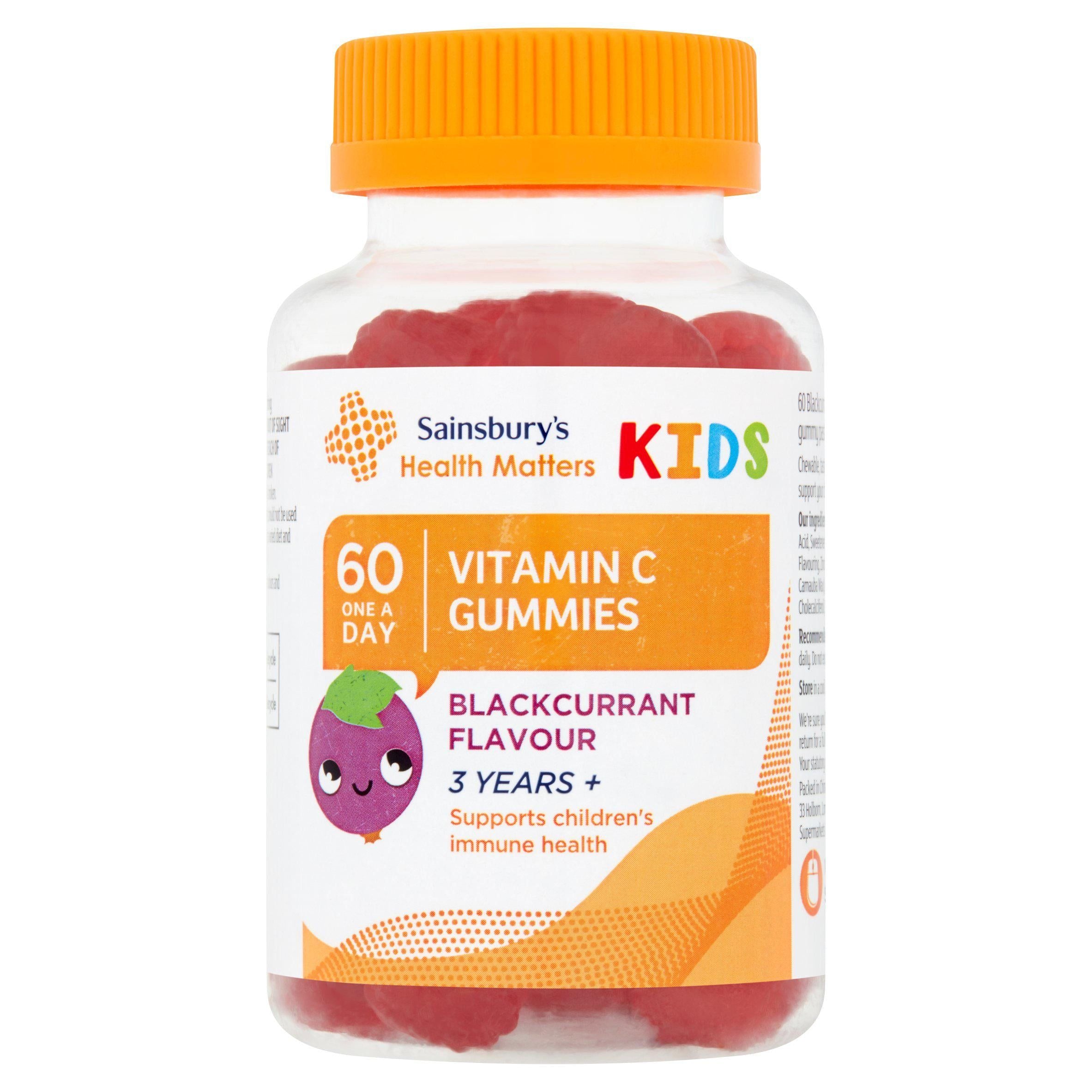 Sainsbury's Kids Vitamin C Gummies Blackcurrant Flavour 3 Years+ One a Day x60 Vitamins Minerals & Supplements Sainsburys   