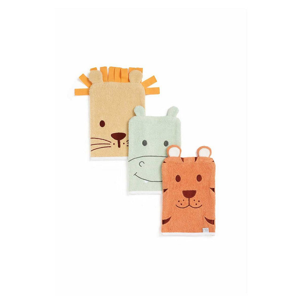 Mothercare Animal Kingdom Wash Mitts - 3 Pack