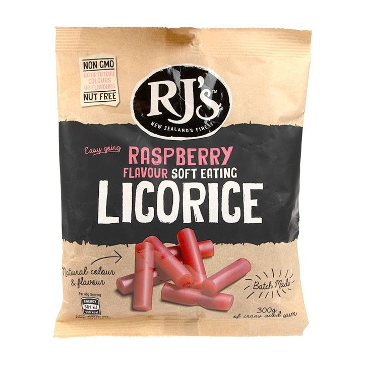 RJs Natural Licorice Raspberry 300g Bag Sweet Snacks Holland&Barrett   