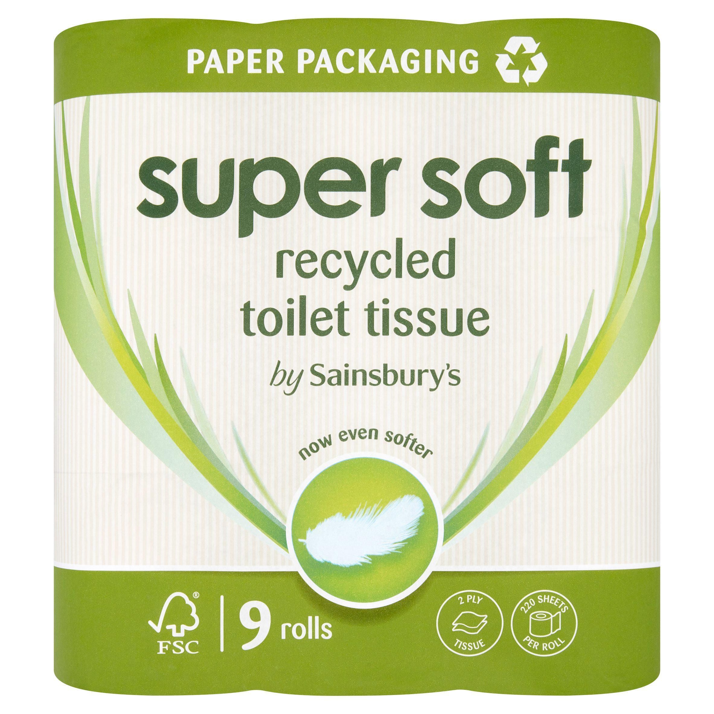 Sainsbury's Super Soft Toilet Tissues, Recycled x9 Rolls essentials Sainsburys   