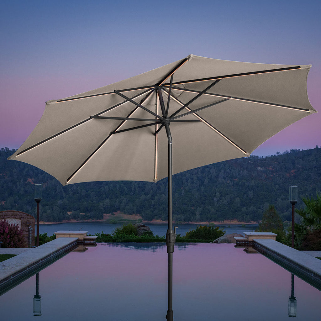 SunVilla 10ft (3m) LED Aluminium Round Market Umbrella in Beige