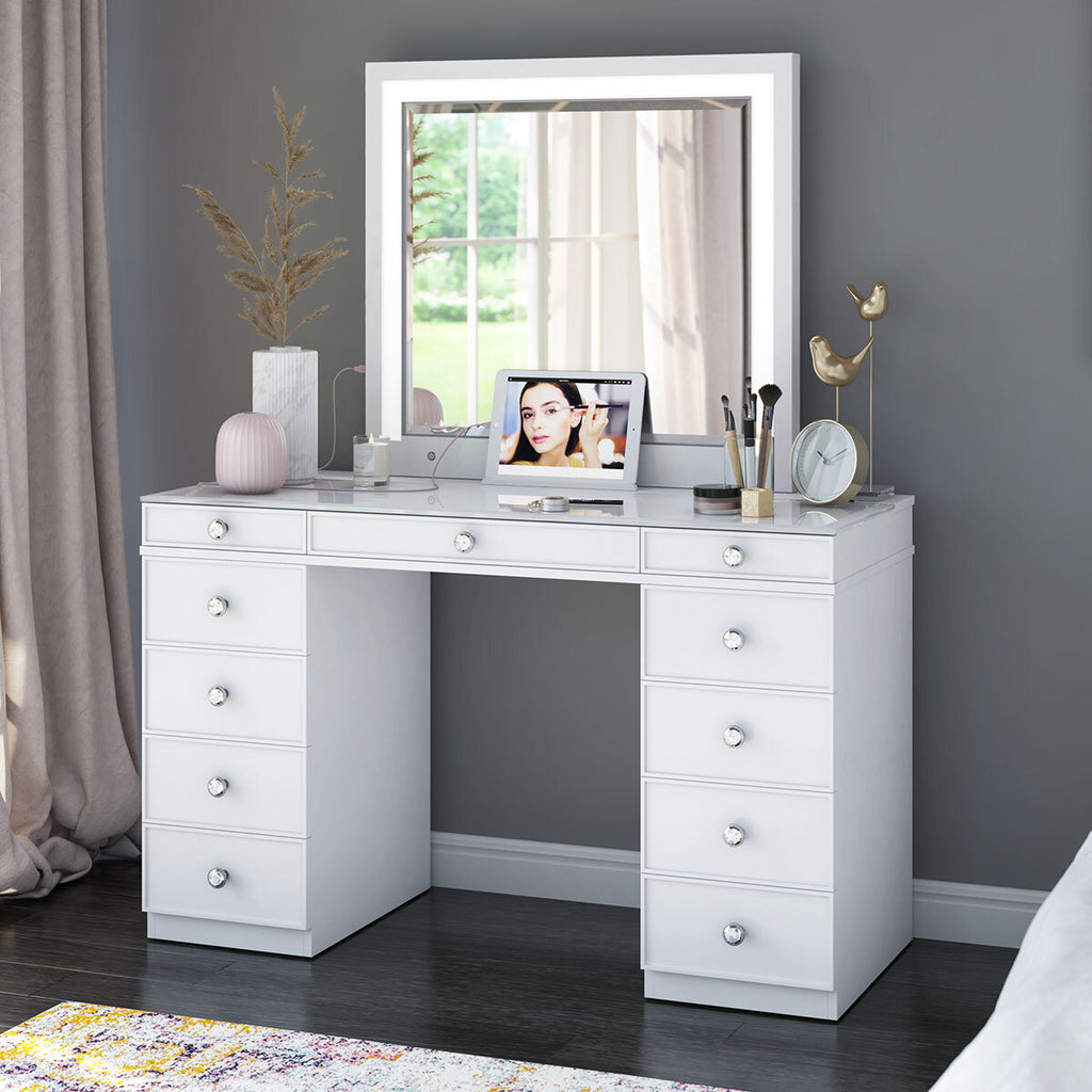 Tresanti Alexandra Double Pedestal Vanity Table with LED Lit Mirror