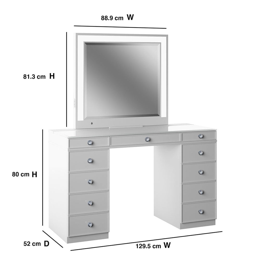 Tresanti Alexandra Double Pedestal Vanity Table with LED Lit Mirror