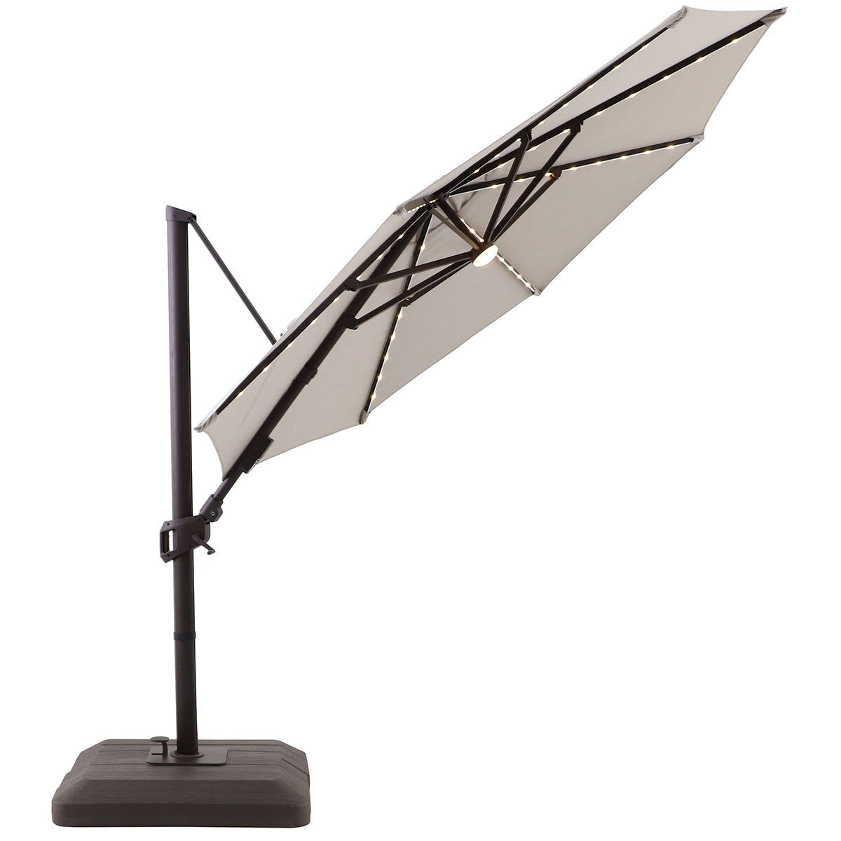 SunVilla 11ft (3.3m) Solar LED Round Cantilever Umbrella with Base in Grey GOODS Costco UK