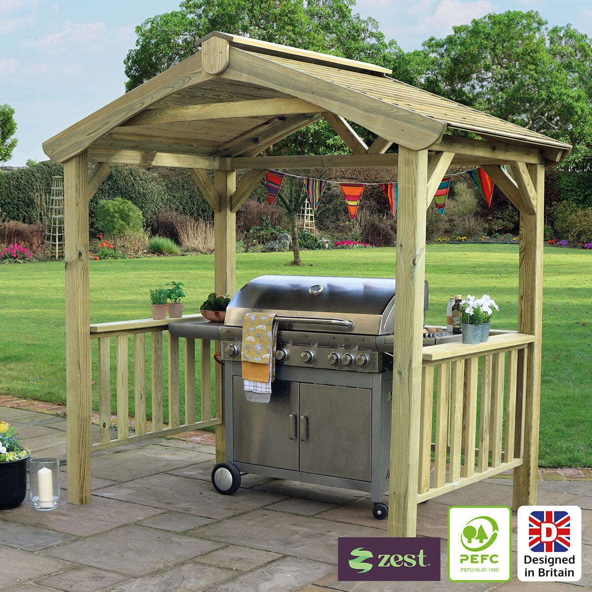 Zest 7ft 5" x 4ft 6" (2.26 x 1.38m) Wooden BBQ Grilling Pavilion GOODS Costco UK