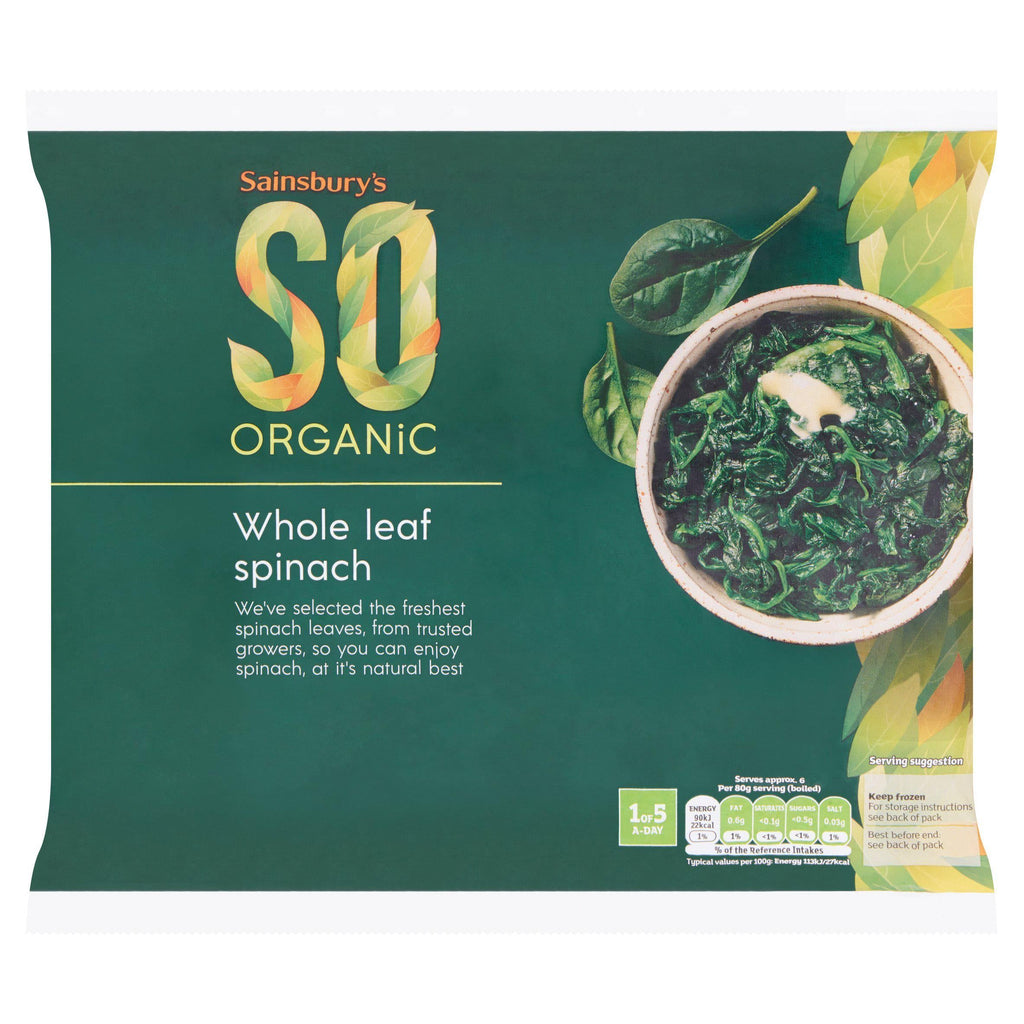 Sainsbury's Whole Leaf Spinach, SO Organic 500g