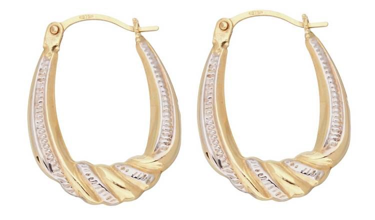 Revere 9ct Gold Two Tone Twist Creole Hoop Earrings GOODS Argos