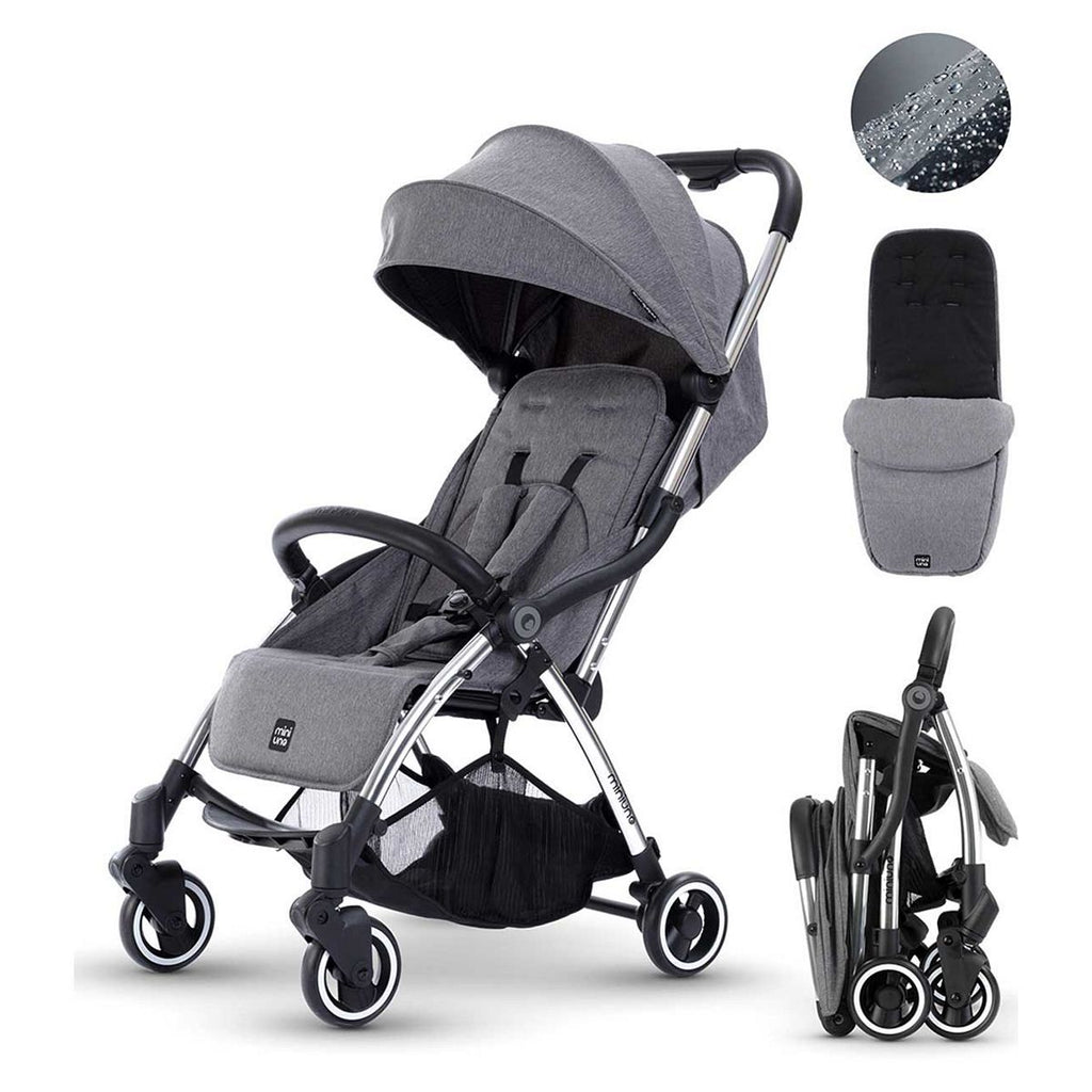 Miniuno Touchfold Stroller - Grey Herringbone