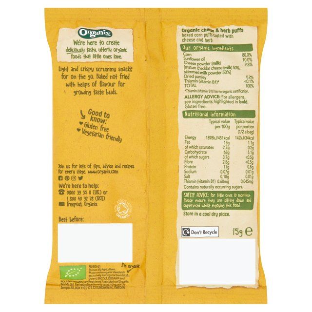 Organix Cheese & Herb Organic Puffs 10 mths+    15g