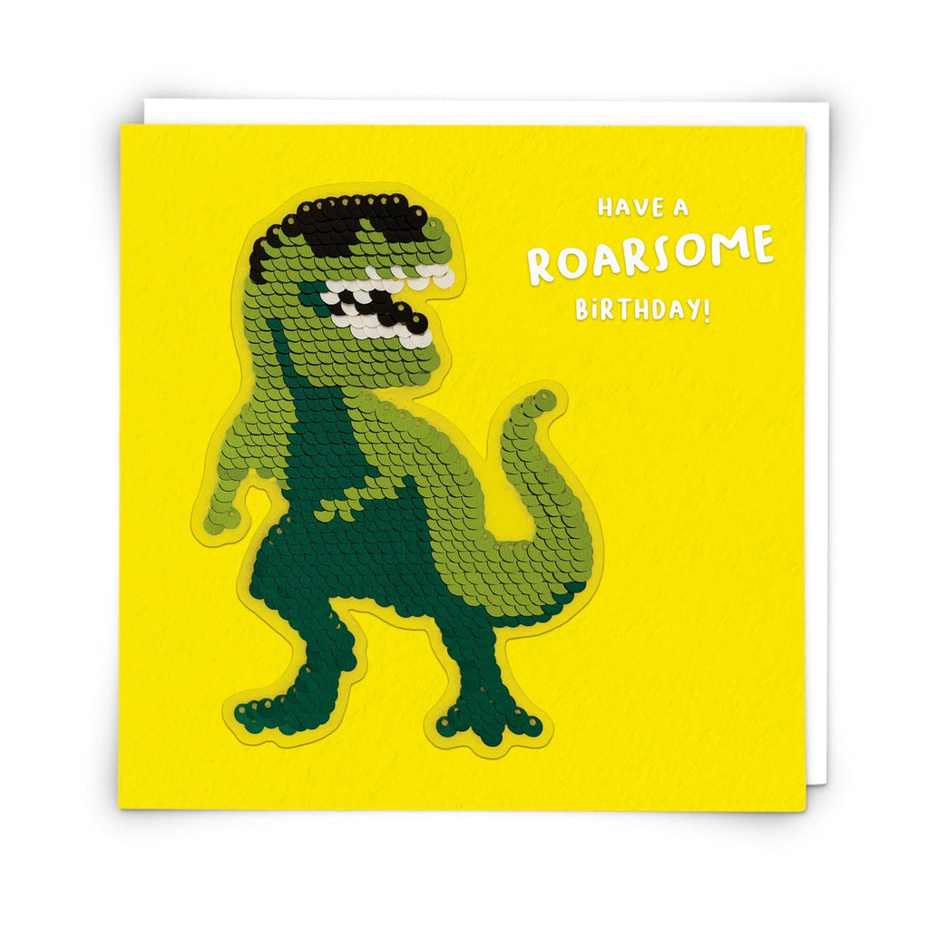 Redback Cards Birthday Card Roarsome Green Sequin Dinosaur Juvenile Greeting Card