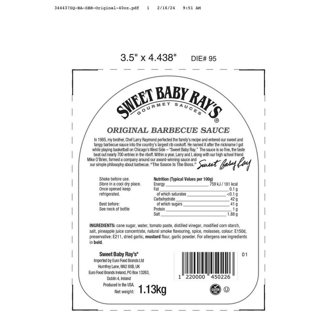 Sweet Baby Ray's Original Barbecue Sauce, 1.13kg