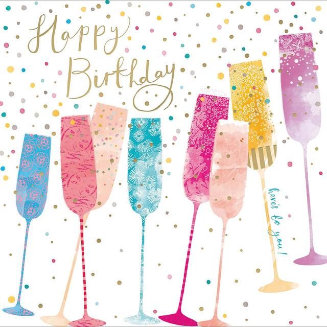 Rainbow Champagne Birthday Card