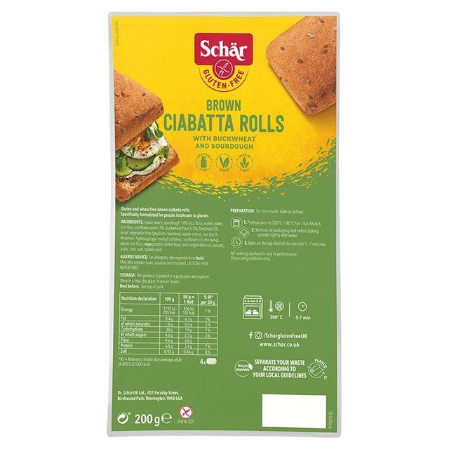 Schar Gluten Free Brown Ciabatta Rolls   4 per pack