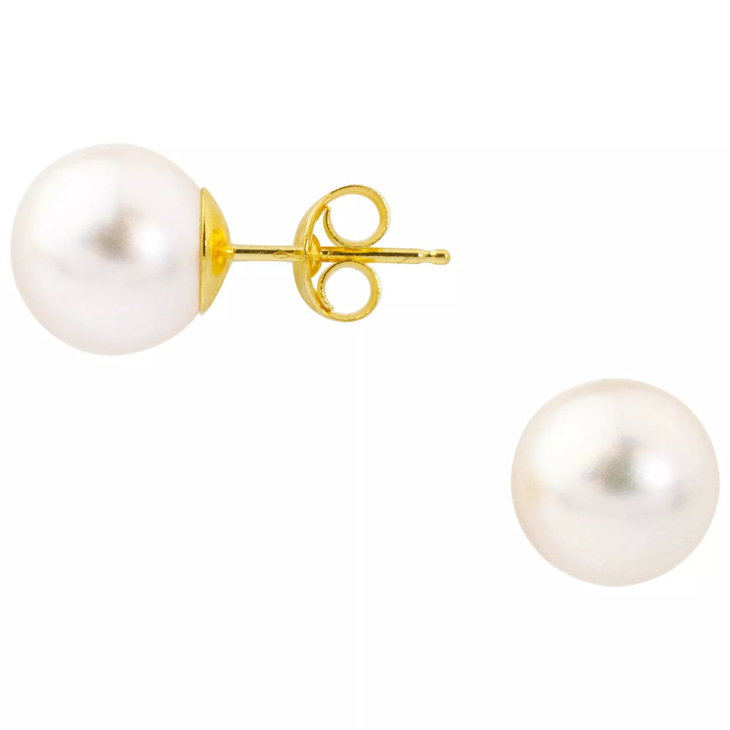 E.W Adams 18ct Yellow Gold Pearl Stud Earrings, White