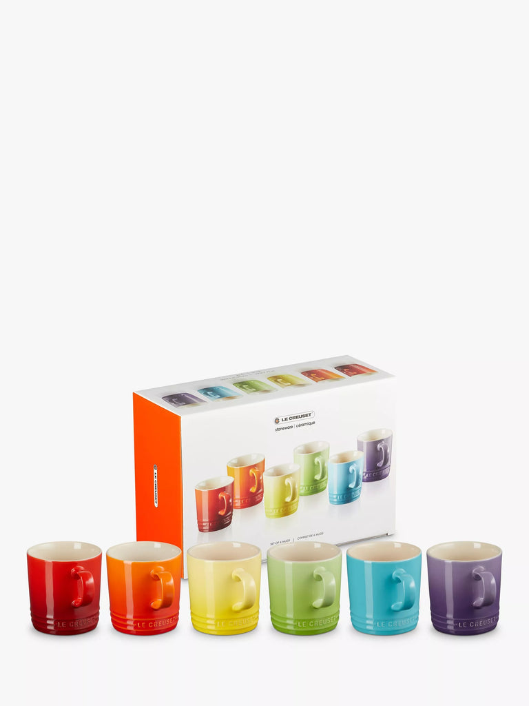 Le Creuset Stoneware Rainbow Mugs, 350ml, Set of 6, Assorted