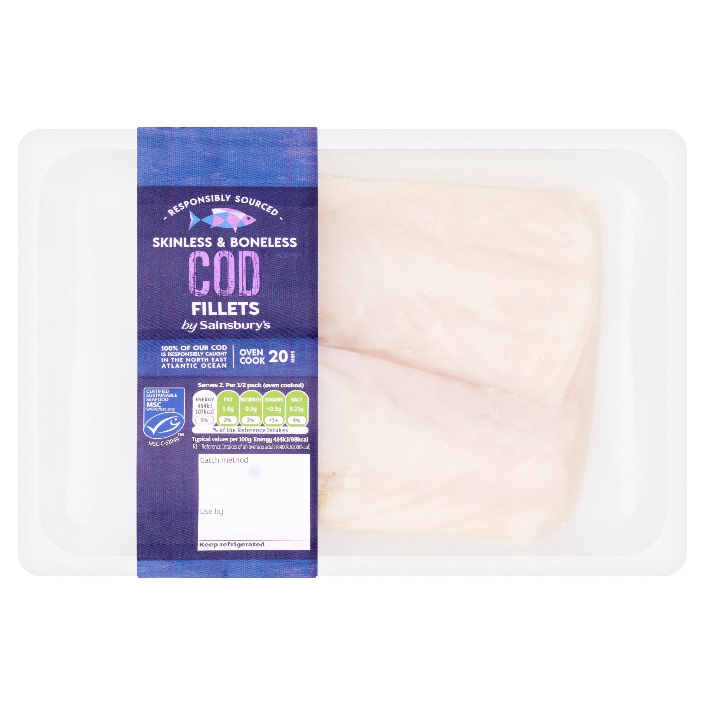 Sainsbury's MSC Cod Fillets Boneless & Skinless 250g GOODS Sainsburys   