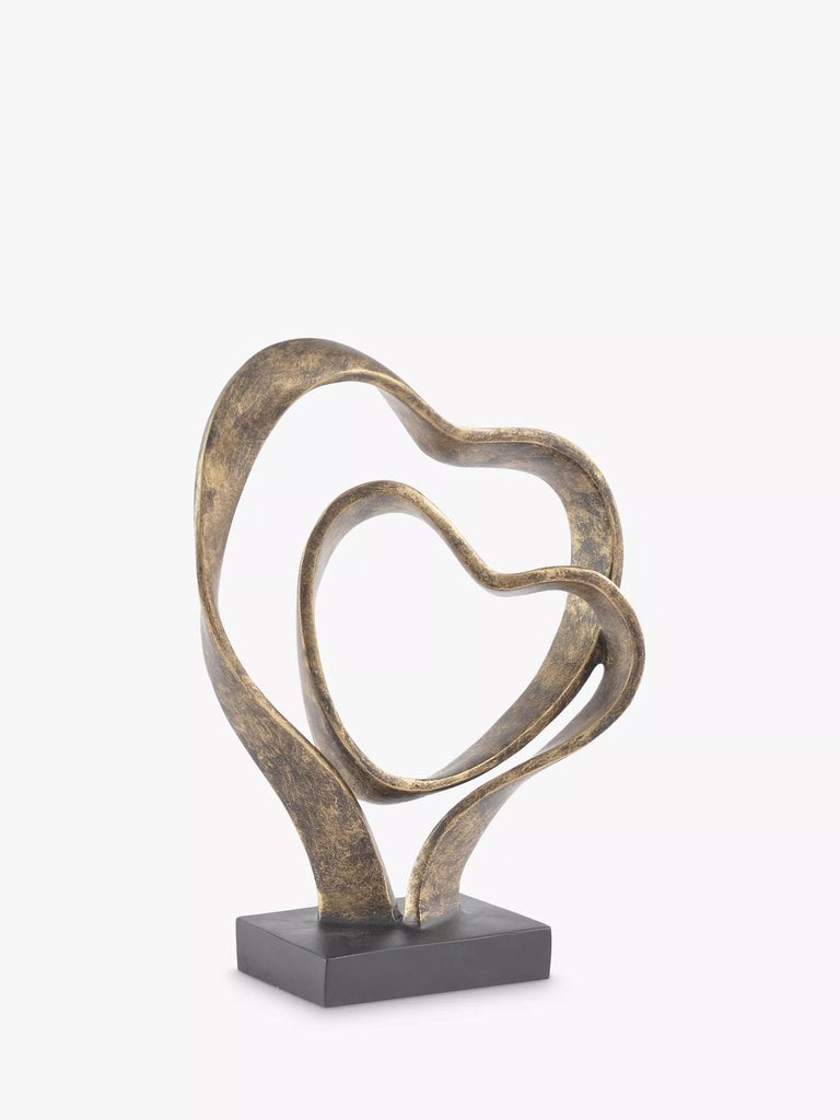 Libra Interiors Double Heart Sculpture, Antique Gold, H36cm